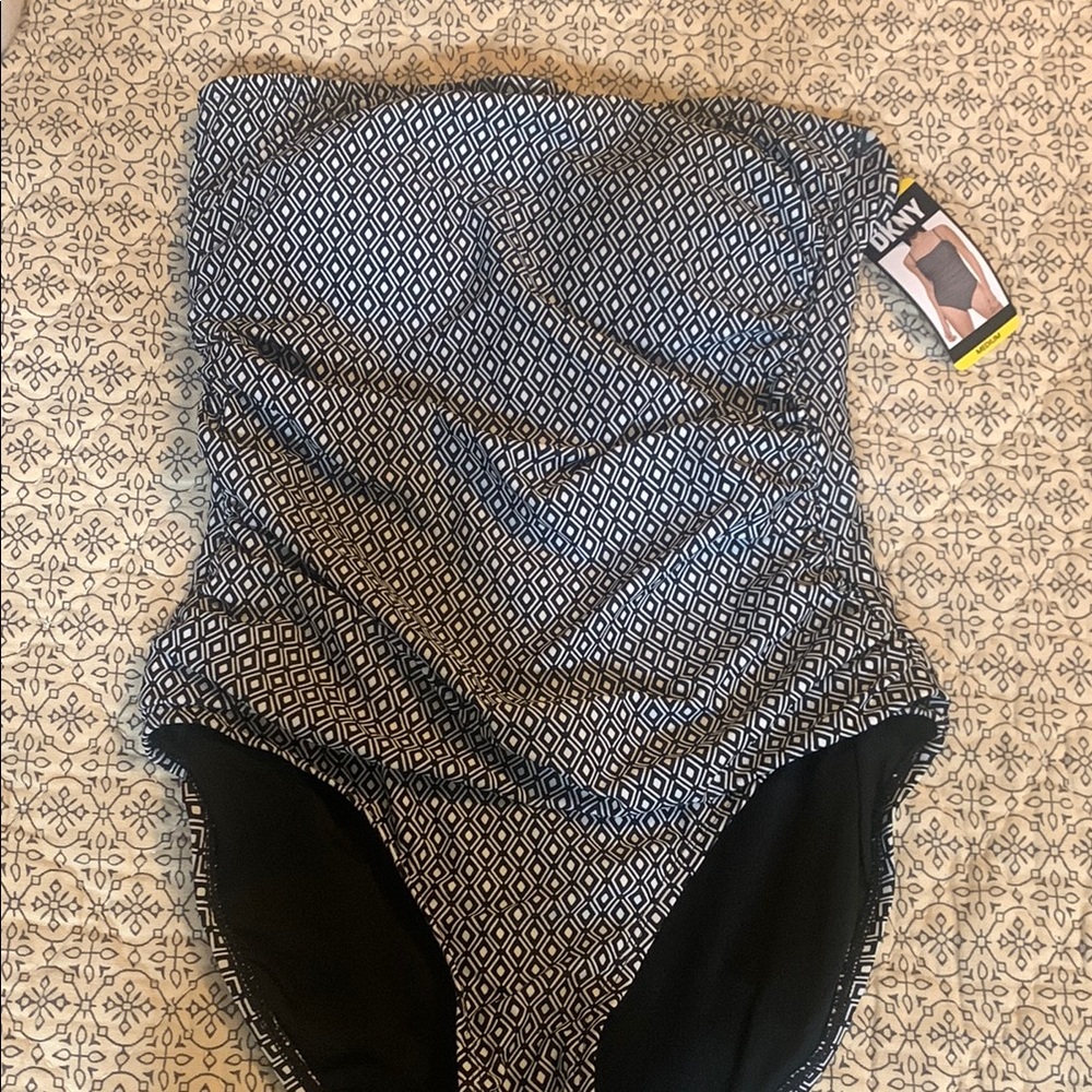 DKNY Black and White One Piece Swimsuit with Polka Dots